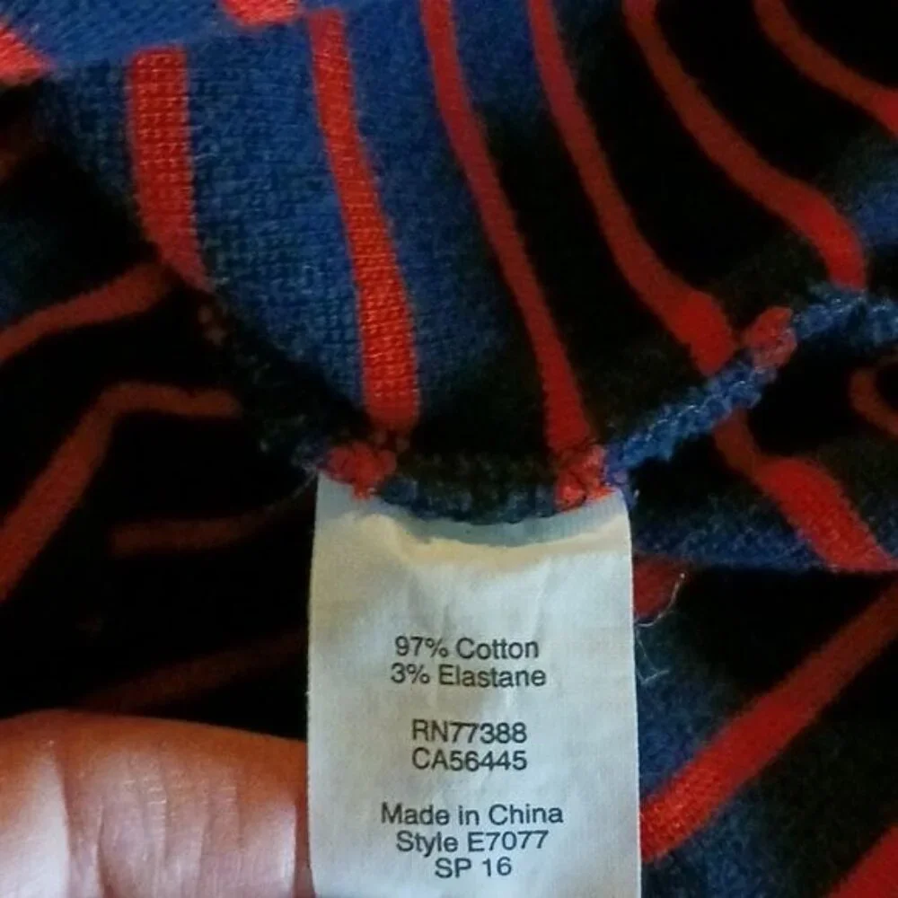 J Crew Womens Size XS Dress Red Navy Striped 3/4 Sleeve Casual Shift Cotton